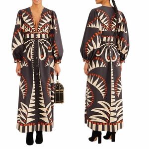 NEW FARM RIO Coconut Grove Puff Sleeve V-Neck Maxi Dress Size XS